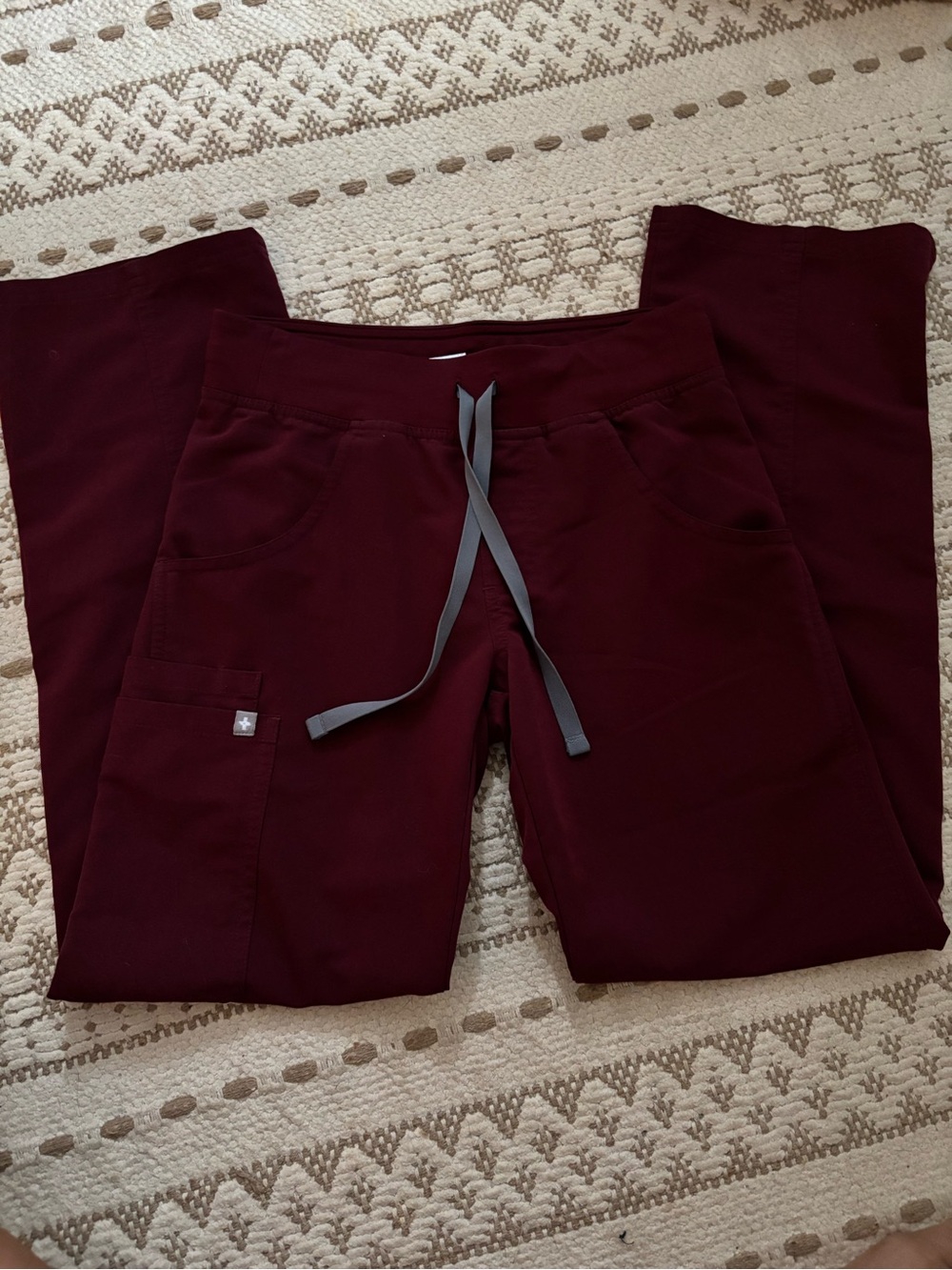 Figs Burgundy Drawstring Scrub Pants